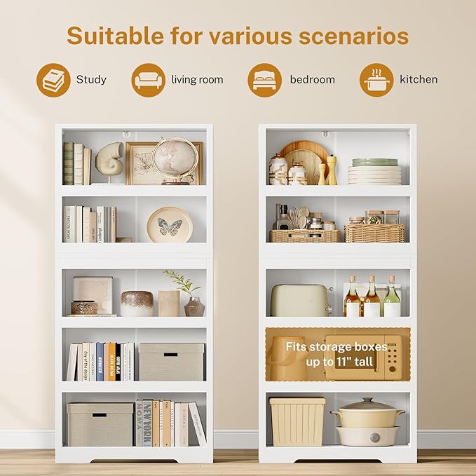 TEENFON 64.2" Bookcase, 5-Tier Open Bookshelves and Bookshelf, Freestanding