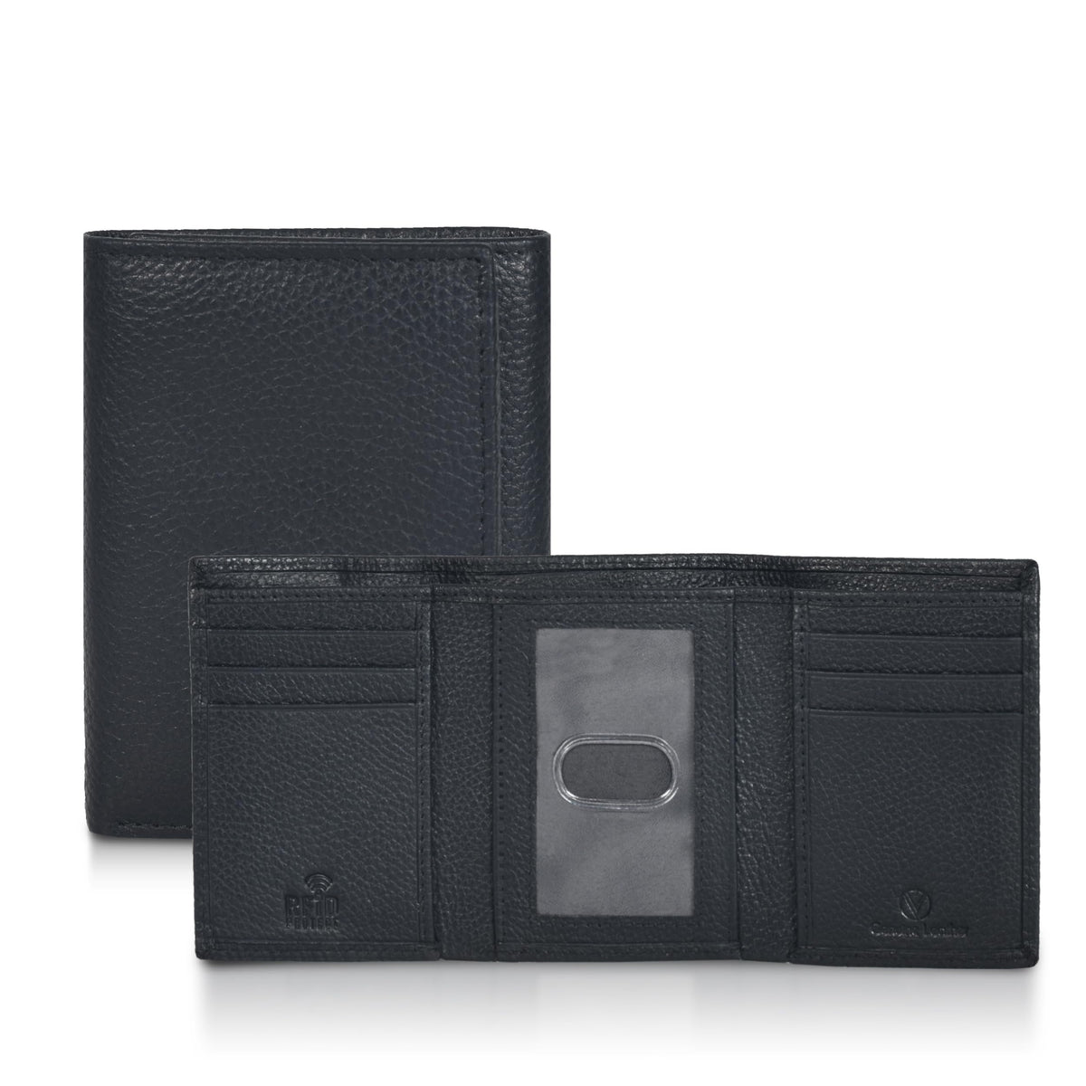 Leather Trifold Wallet For Men - RFID Blocking - 6 Card Slots, 2 Note Compartments & 1 ID Window - Minimalist Design, Slim Wallet - Premium, Fashionable Gifts for Him - Father's Day (Black Pebble)