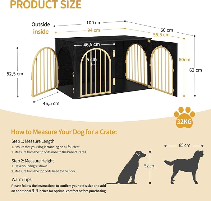 Hzuaneri 39.4" Wooden Dog Crate Furniture, Indoor Dog Kennel Dogs Cage