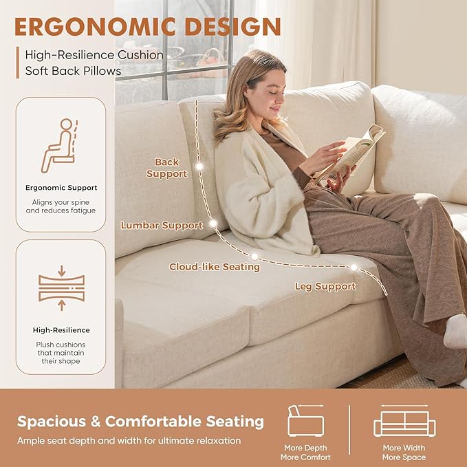 ABCASA 85'' Modern Couches for Living Room, 2 Seats Comfy Sofa