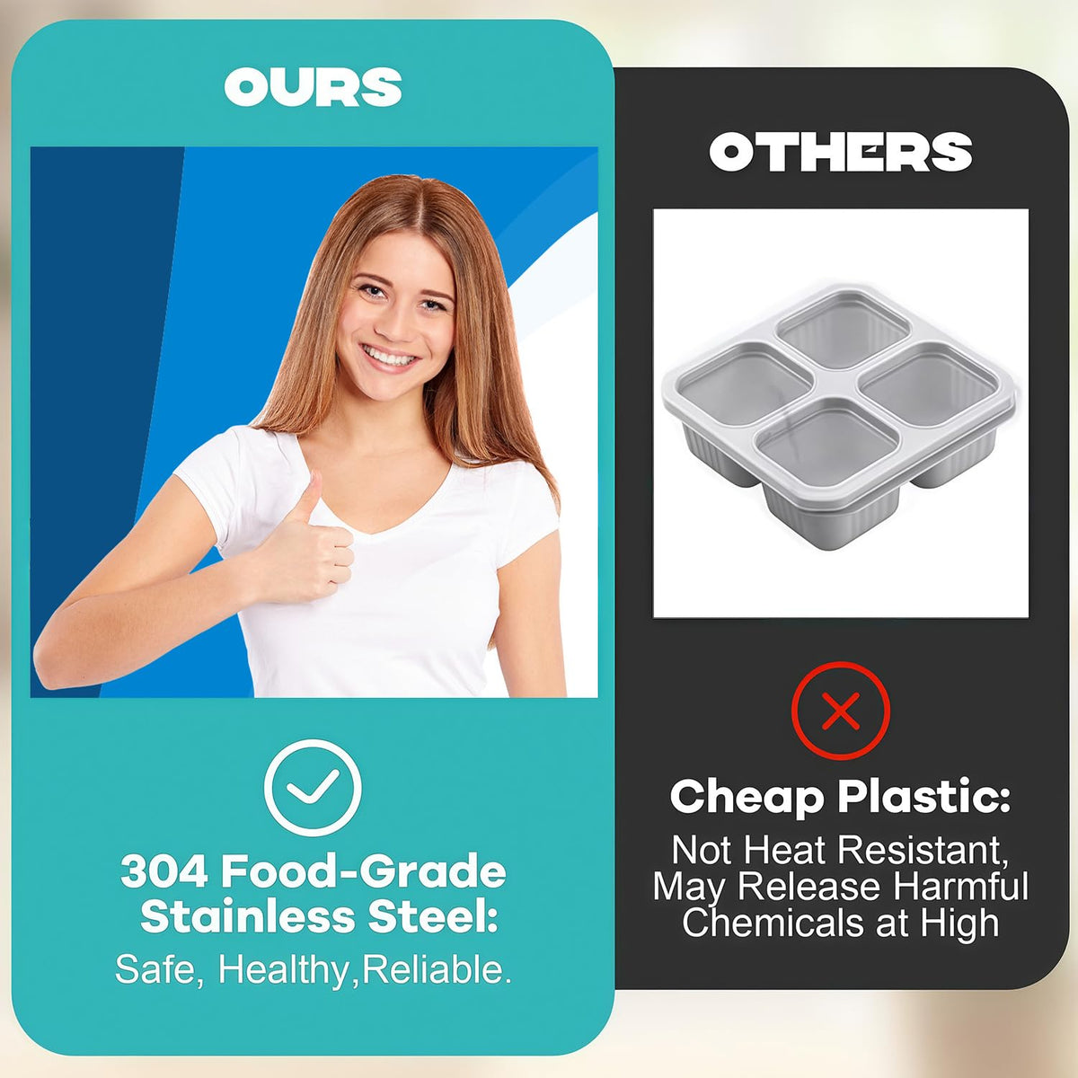 BSTUR 4Pcs 304 Stainless Steel Bento Boxes, 2 Compartments Portable Food Storage Containers Snack Boxes with Lids, Divided Meal Prep Lunch Box Food Container Dishwasher Safe