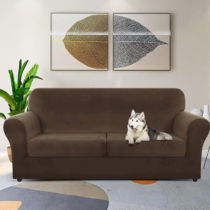 ZNSAYOTX Luxury Velvet Couch Cover 4 Piece Stretch Sofa Covers