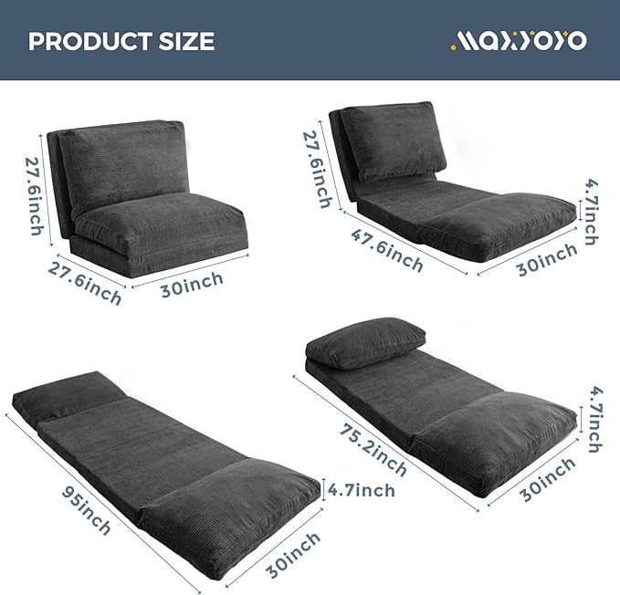 MAXYOYO Folding Sofa Bed, Extra Thick and Long Floor Sofa Convertible Sleeper