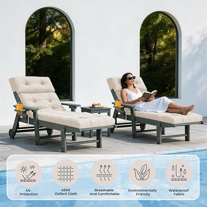Outdoor Chaise Lounge Cushion, Waterproof 74.4x22x4.7 Inch Thick Cotton Filled