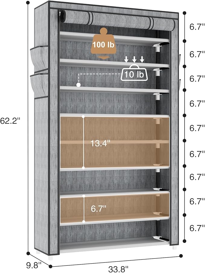LANTEFUL Shoe Rack with Covers 10 Tier Tall Shoe Rack Organizer Large Capacity