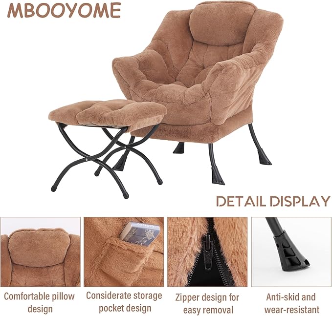 MBOOYOME Lazy Chair with Ottoman, Modern Accent Lounge Armchair with Side