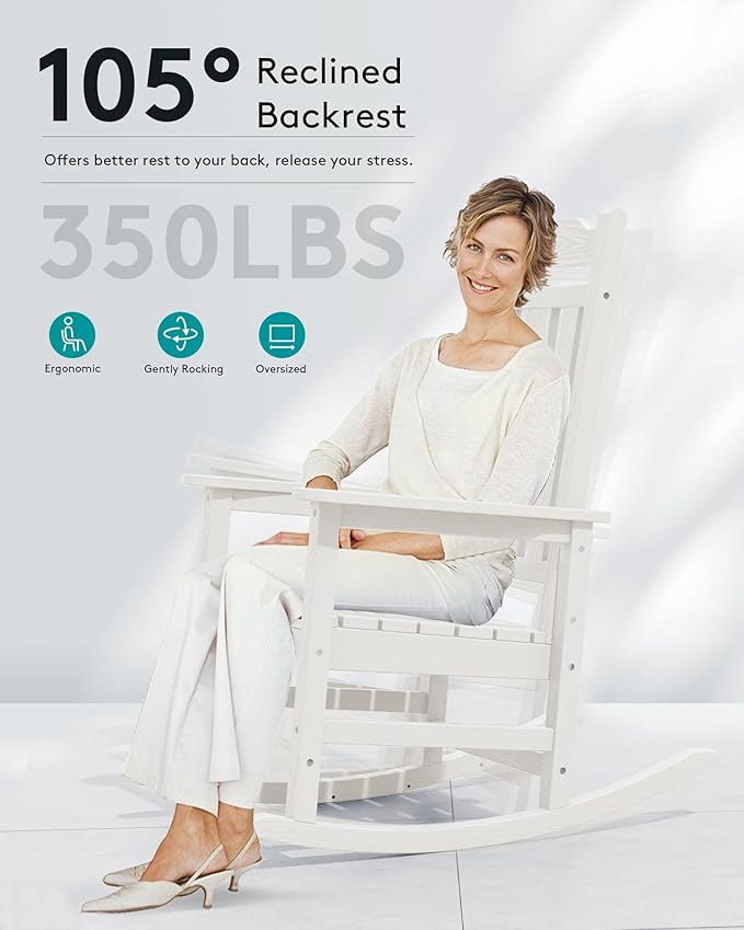 SERWALL Oversized Rocking Chair Outdoor, HDPE Outdoor Rocking Chair