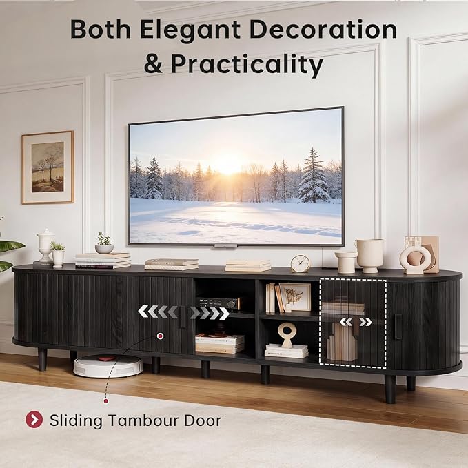 80" Mid Century Modern TV Stand, Wood TV Consoles
