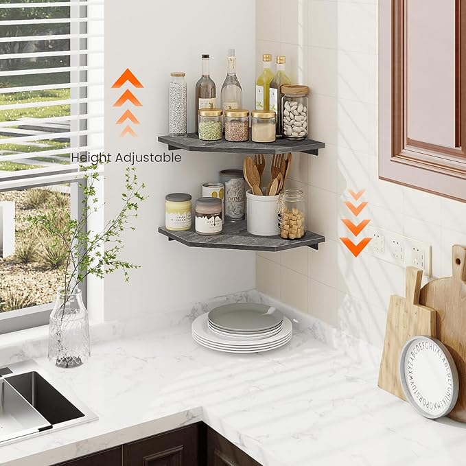 Homode Corner Shelf Wall Mount, Cable Box, Wood Hanging Storage Shelf Organizer