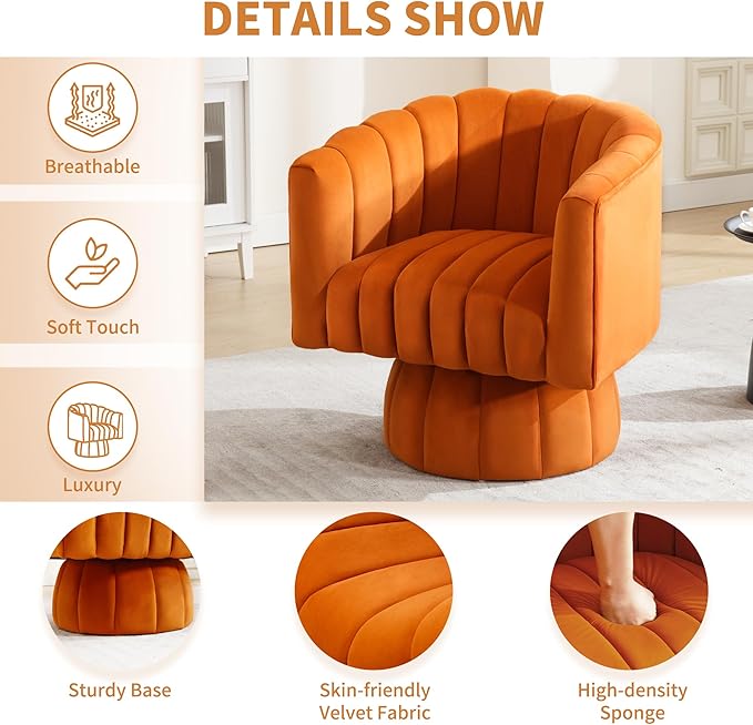 Swivel Accent Barrel Chair, Cute Comfy Small Round 360° Arm Chair, Velvet Sofa