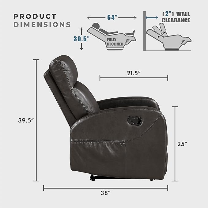 Lexicon Manual Recliner Chair, Faux Leather Reclining Chair, Wall Hugger