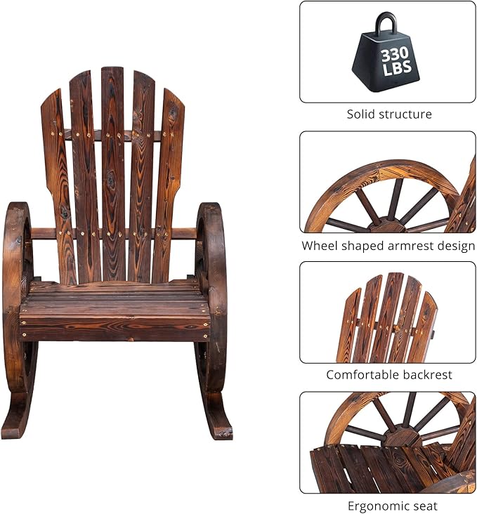 Outvita Adirondack Rocking Chair Set of 2, Wood Wagon Rocker, Outdoor Wooden