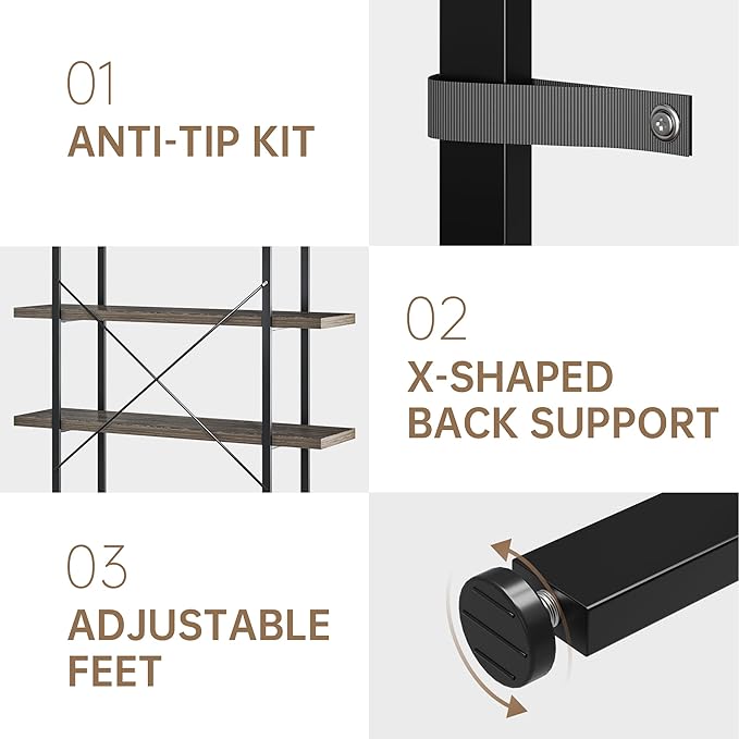 OtterOasis Heavy Duty 4-Tier Industrial Bookcase, 120lbs Shelf Capacity