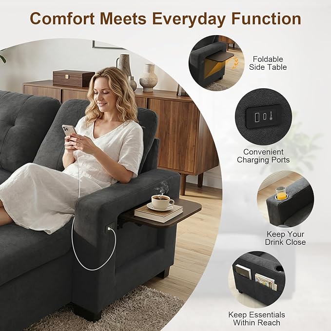 KCGKCG 82" L Shaped Sleeper Sofa Bed, Pull Out Couch Bed