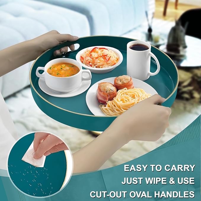 MAONAME 13" Round Tray, Teal Serving Trays