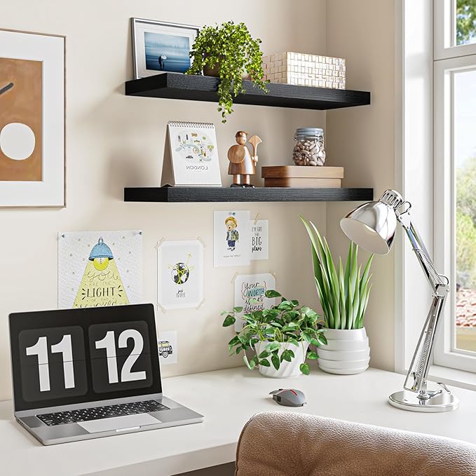 Fixwal Black Floating Shelves for Wall, Bathroom and Kitchen, Wall Shelves for