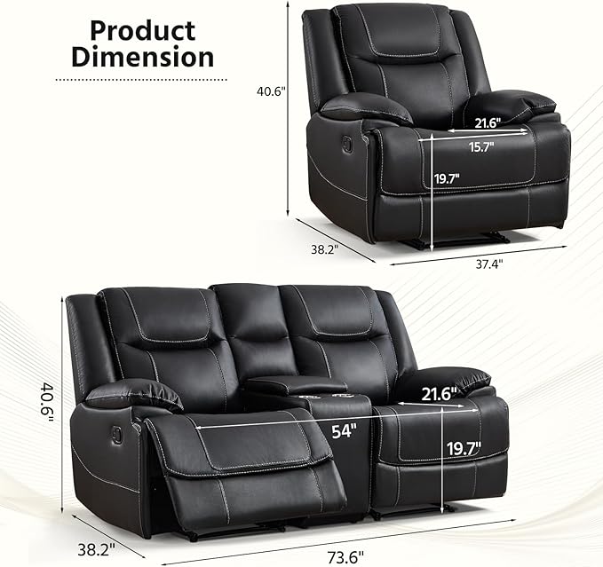 ANJ Premium Genuine Manual Reclining Sofa Set, Included Single Recliner Chair