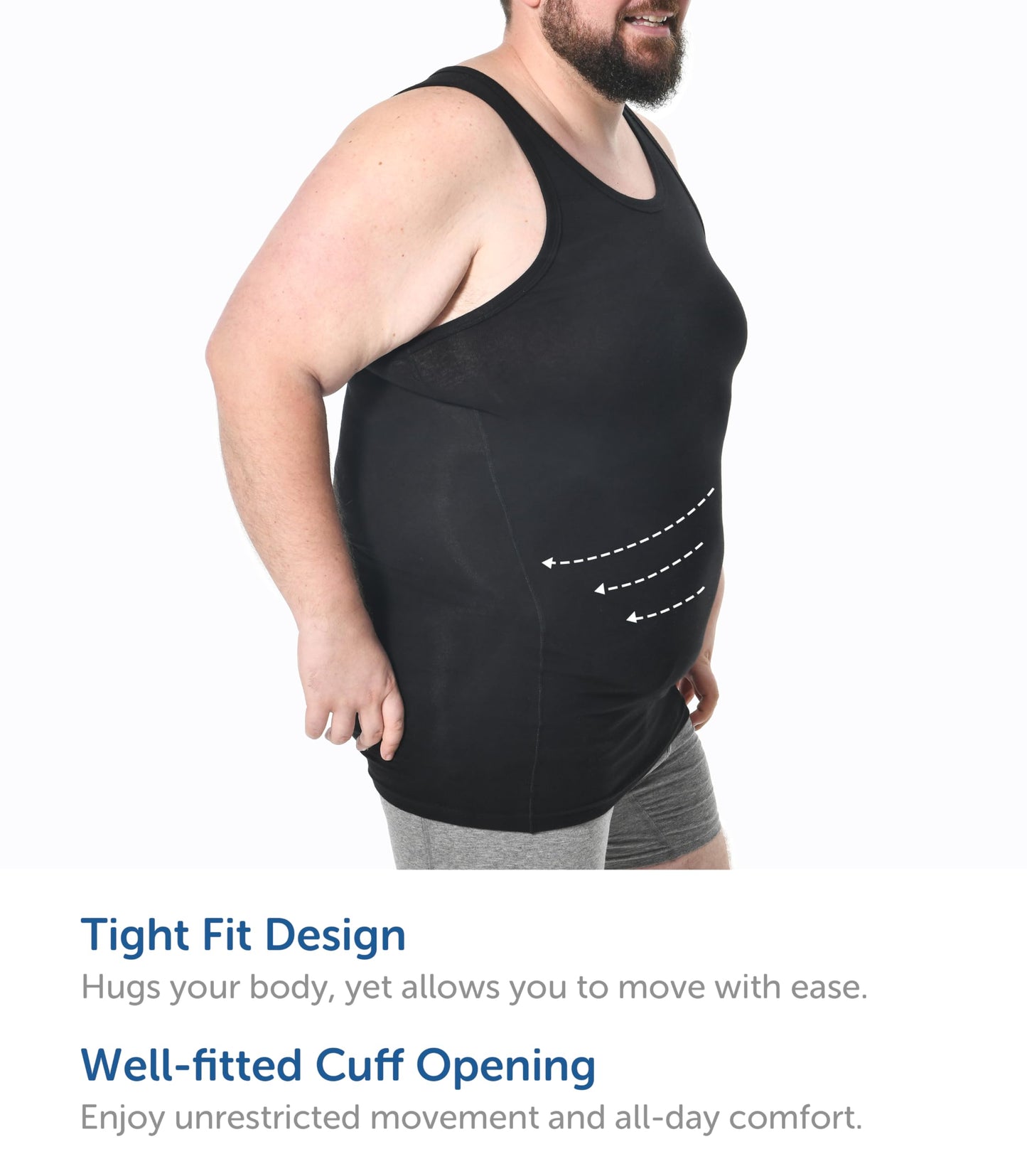 Comfneat Men's 4-Pack Big & Tall Tight Fit A-Shirts Tank Tops Sleeveless Undershirts Stretchy Cotton Spandex Base Layers (Black 4-Pack, 7XL)