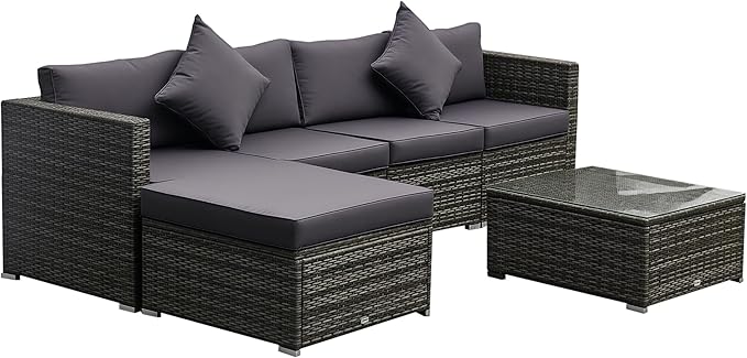 Outsunny 6 Piece Patio Furniture Set Outdoor Wicker Conversation Set All