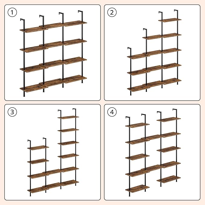 HOOBRO DIY Ladder Shelf, 6-Tier Wooden Wall Mounted Bookshelf, Narrow Bookcase