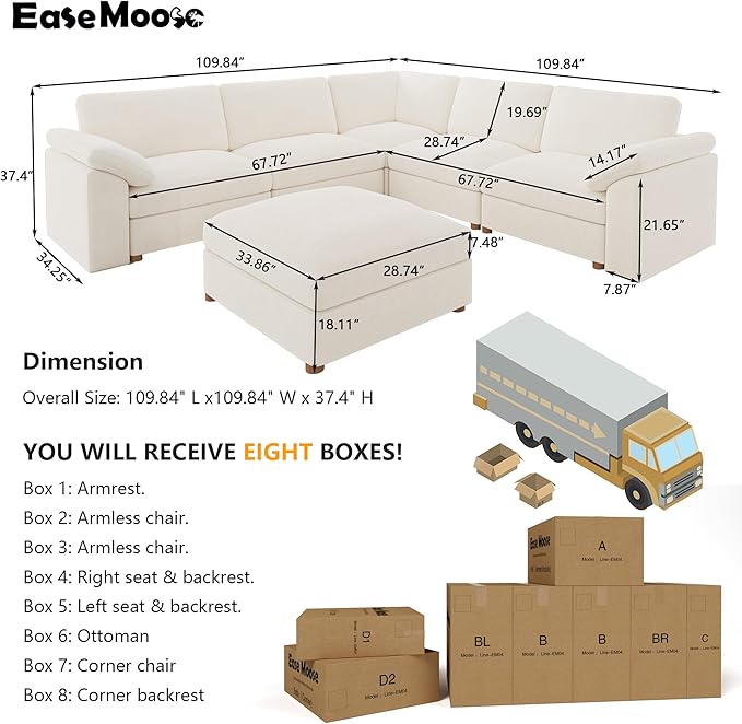 EASE MOOSE Sectional Modular Sofa, Luxury FSC Certified Chenille Comfty Deep