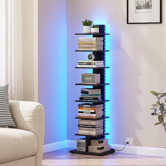 TUTOTAK Narrow Bookshelf, 8-Tier Bookcase
