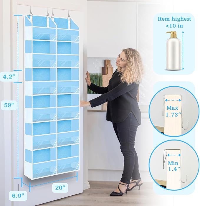 Over The Door Organizer 6 Tiers, Extra Large Behind Door Storage of 12