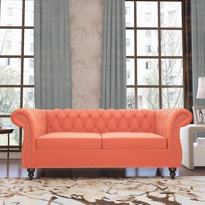Mid-Century 2 Seater Sofa, Velvet Loveseat