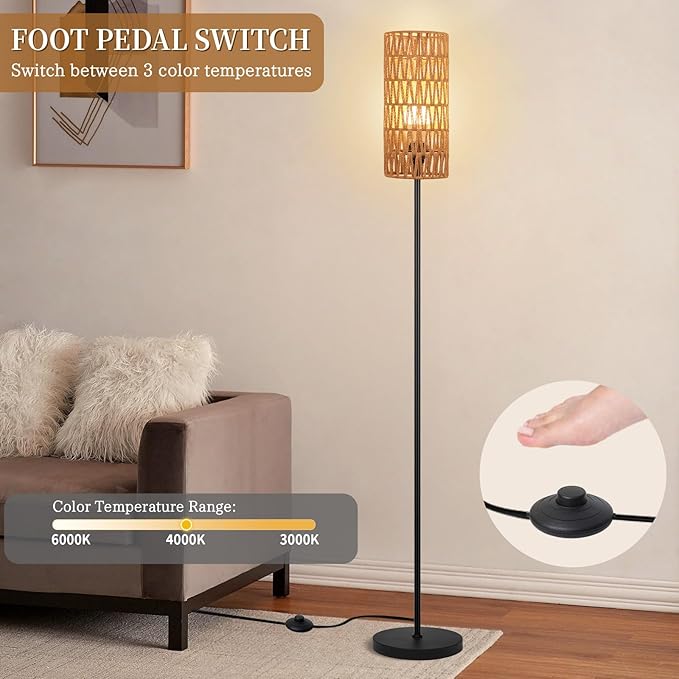 Ruiever Floor Lamp for Living Room, Farmhouse Rattan Floor lamp, Modern