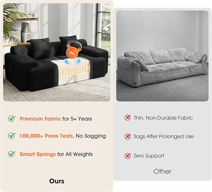 83.5" Boneless Loveseat Couch, Cloud Comfy Couches