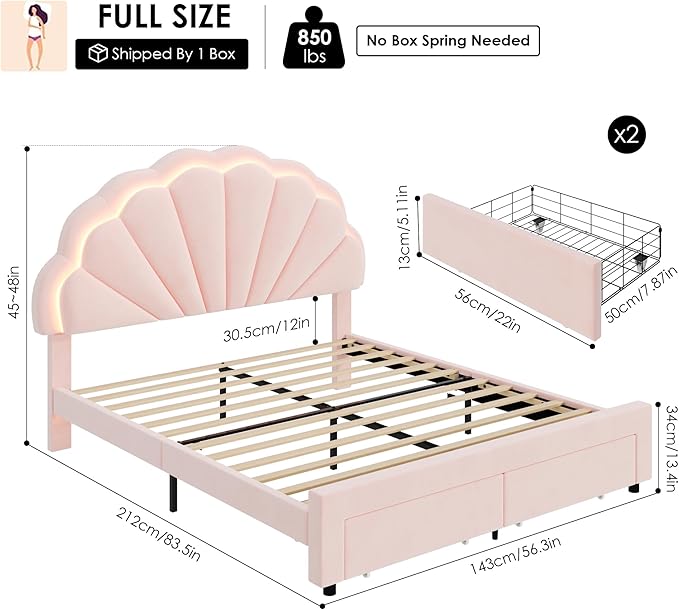 HIFIT Full Size Upholstered Smart LED Bed Frame