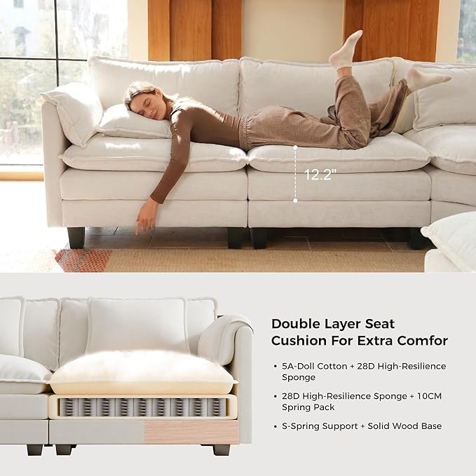ELUCHANG 150" Oversized V-Shaped Cloud Couch Modular Sectional Sofa