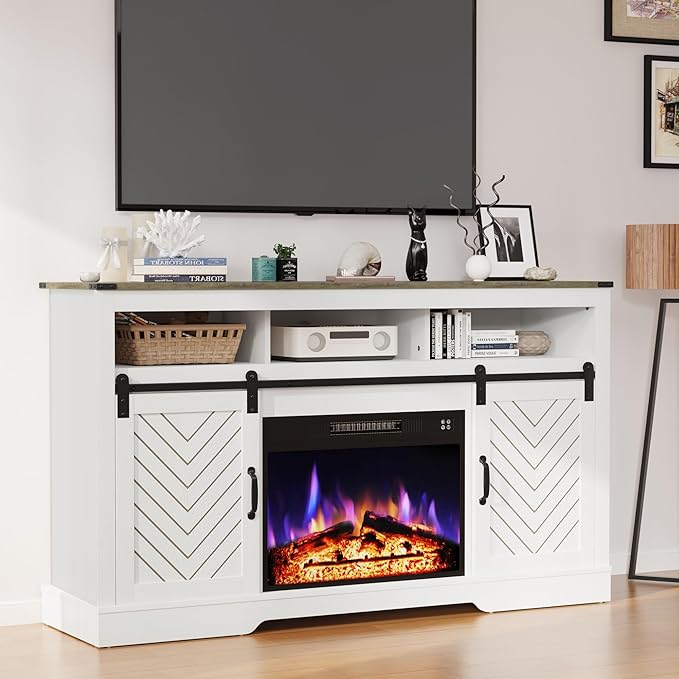 RoyalCraft Fireplace TV Stand for 65+ Inch TV, Rustic Media Console