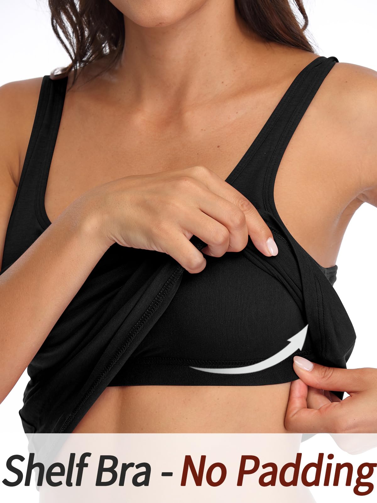 V FOR CITY Women's Tank Tops with Built-in Bra Black Cotton Camisole Sleeveless Cami Shirts Black