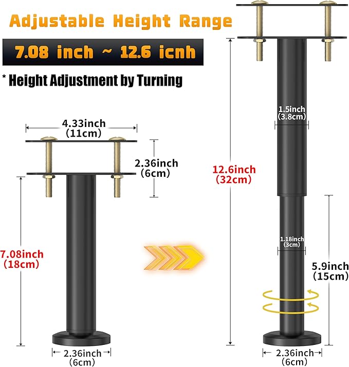 Wlrrcwdttc 2 Pcs Adjustable Height Bed Support Legs 7.08-12.6 inch, Bed Frame