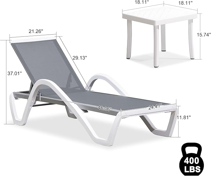 PURPLE LEAF Patio Chaise Lounge Chair Set of 3 Outside Aluminum Plastic