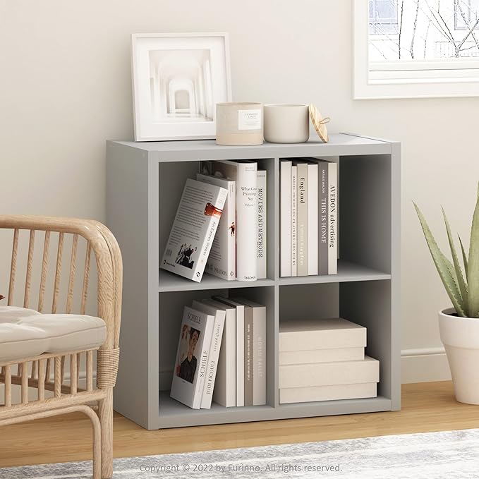 Furinno Cubicle Open Back Decorative Cube Storage Organizer, Light Grey