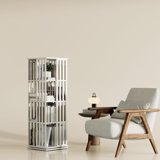 YOWOS Rotating Bookshelf Tower, 360° Display Spinning Bookcase, Bamboo