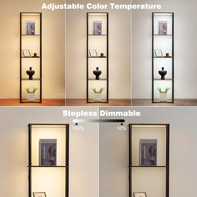 Corner Shelf with Lights, 5-Tier Display Shelf Curio Cabinet, 3 Color Dimmable