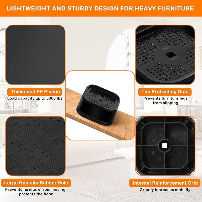 Furniture Risers Adjustable Bed Risers Heavy Duty Lifts Height 3", Square