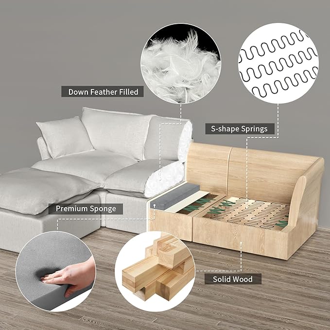 Ottoman, Down Filled Comfort Footrest, Modular Sectional Cloud Sofa
