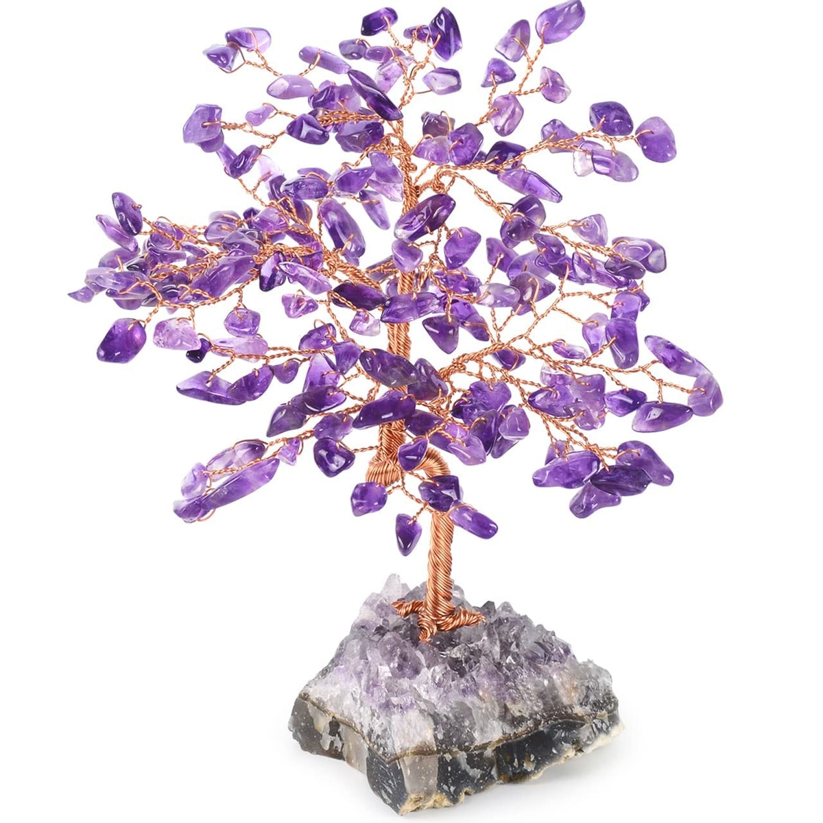 MASGEMES Handmade Chakra Gemstone Crystal Tree of Life,Natural Amethyst with Amethyst Cluster Base,Bonsai Feng Shui Decor Money Tree,Healing Crystals Positive Energy Gift Size 5.5"-6.3"
