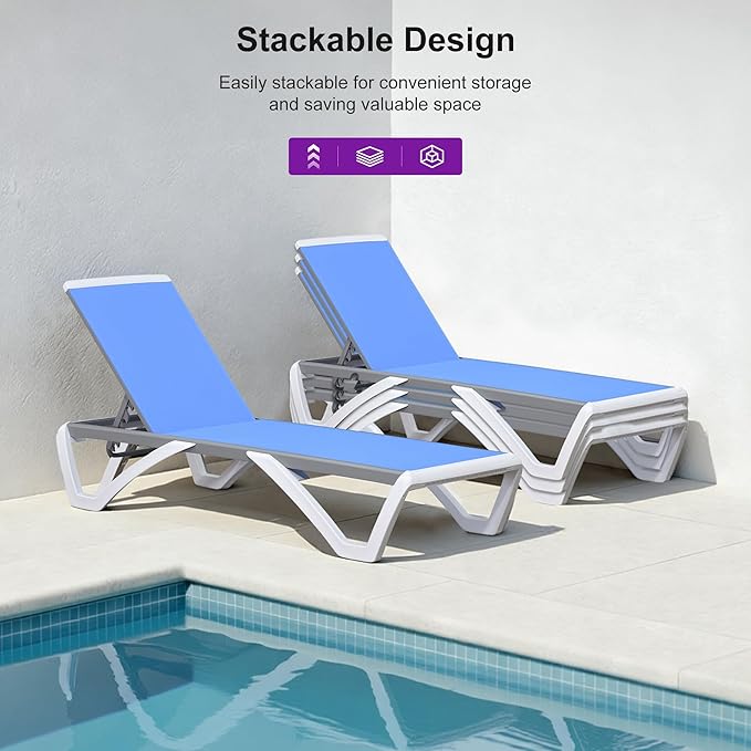 PURPLE LEAF Patio Chaise Lounge Chair Outside Aluminum Plastic Stackable