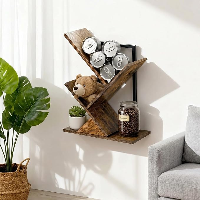 3-Tier Tree Book Shelves for Wall, Small Wall Mounted Shelves, Unique Hanging