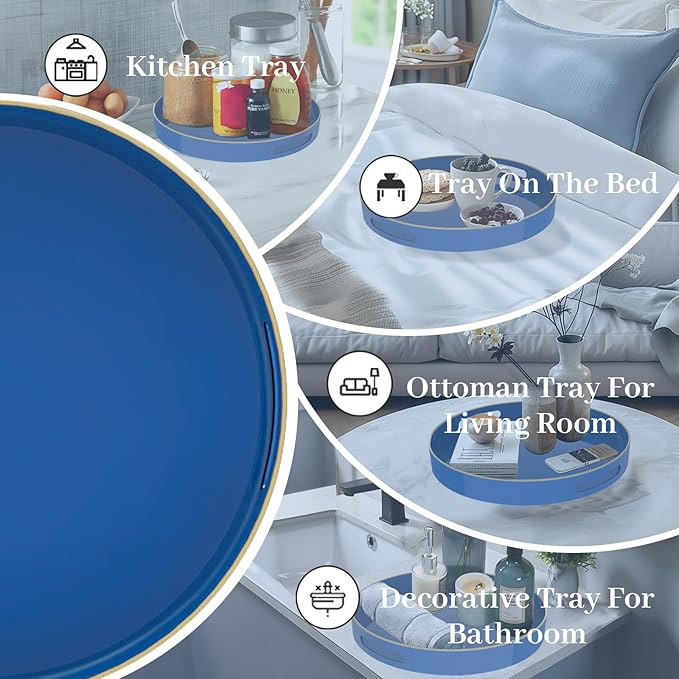 MAONAME 13" Blue Round Tray, Modern Decorative Trays