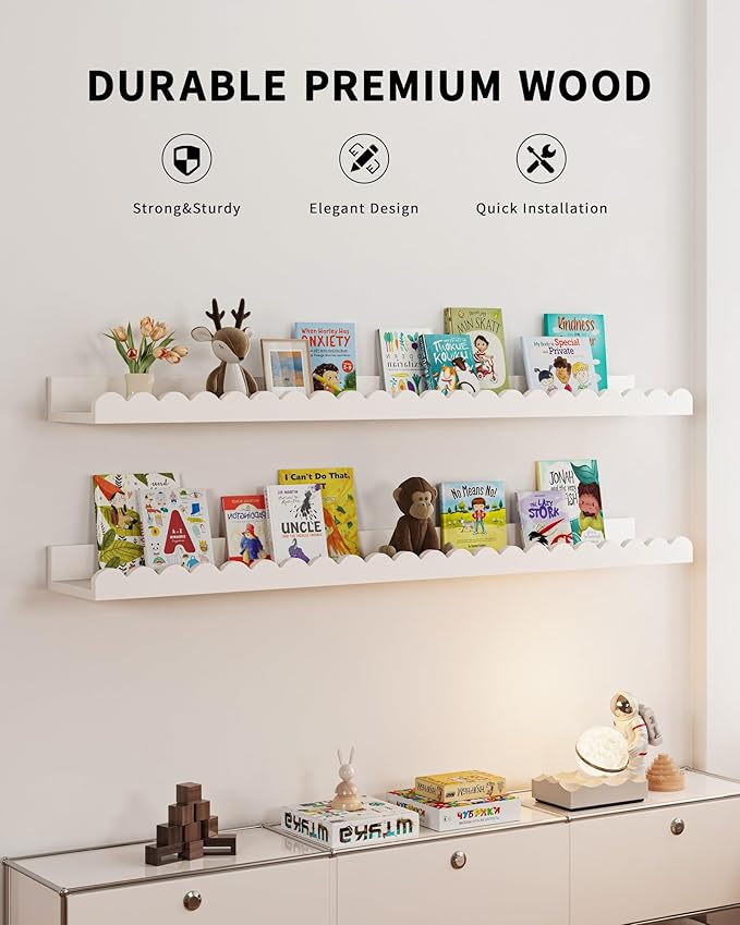 Shario Nursery Book Shelves, Scalloped Shelves, Wall Book Shelves