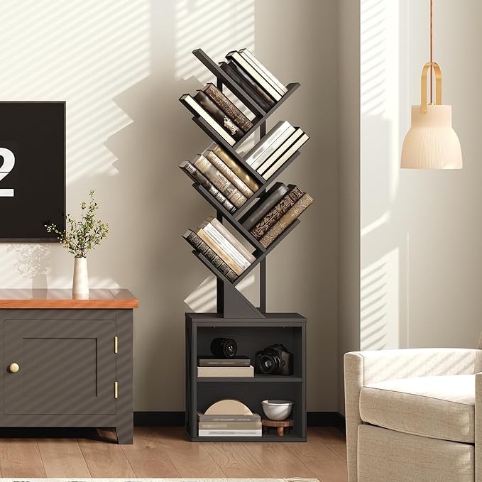 RALGEND Tree Bookshelf, 6 Tier Bookcase