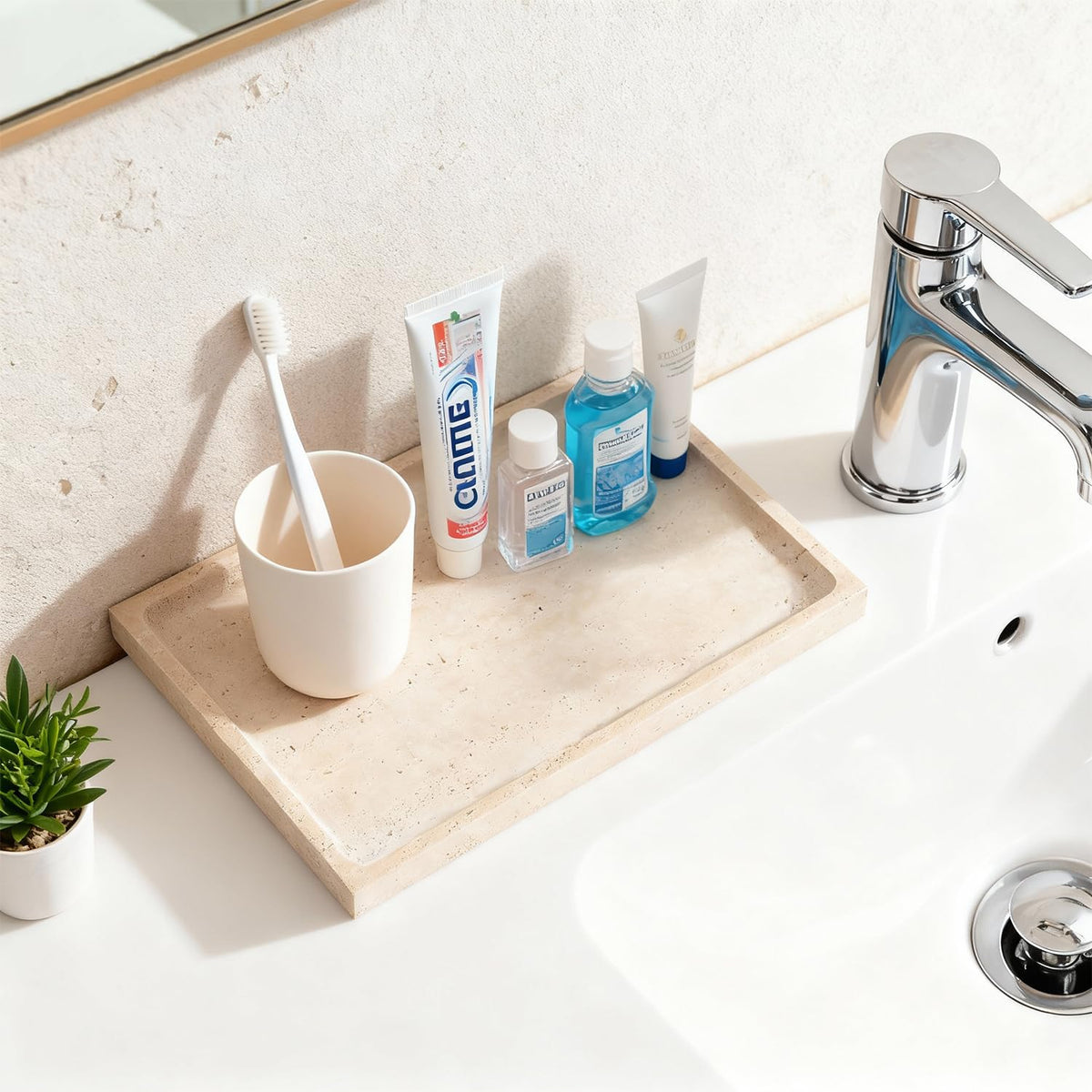 Real Luxurious Natural Travertine Tray - 12x8 Inch Marble Vanity Tray for Perfume Display, Jewelry Organizer, Bathroom & Home Decor -Heavy Duty Non-Slip Stone Tray (Non-Resin/Non-Ceramic)