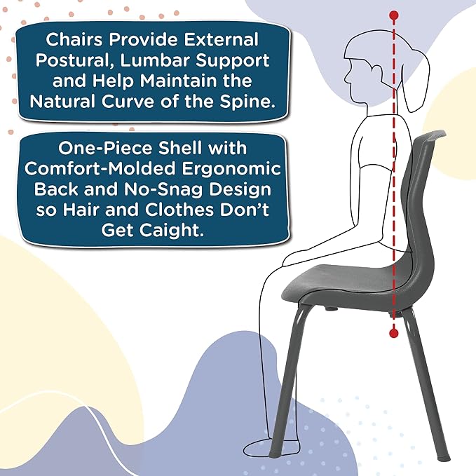 Children’s Factory MyPosture Plus 12" Chair, 2 Pack, Stackable Ergonomic