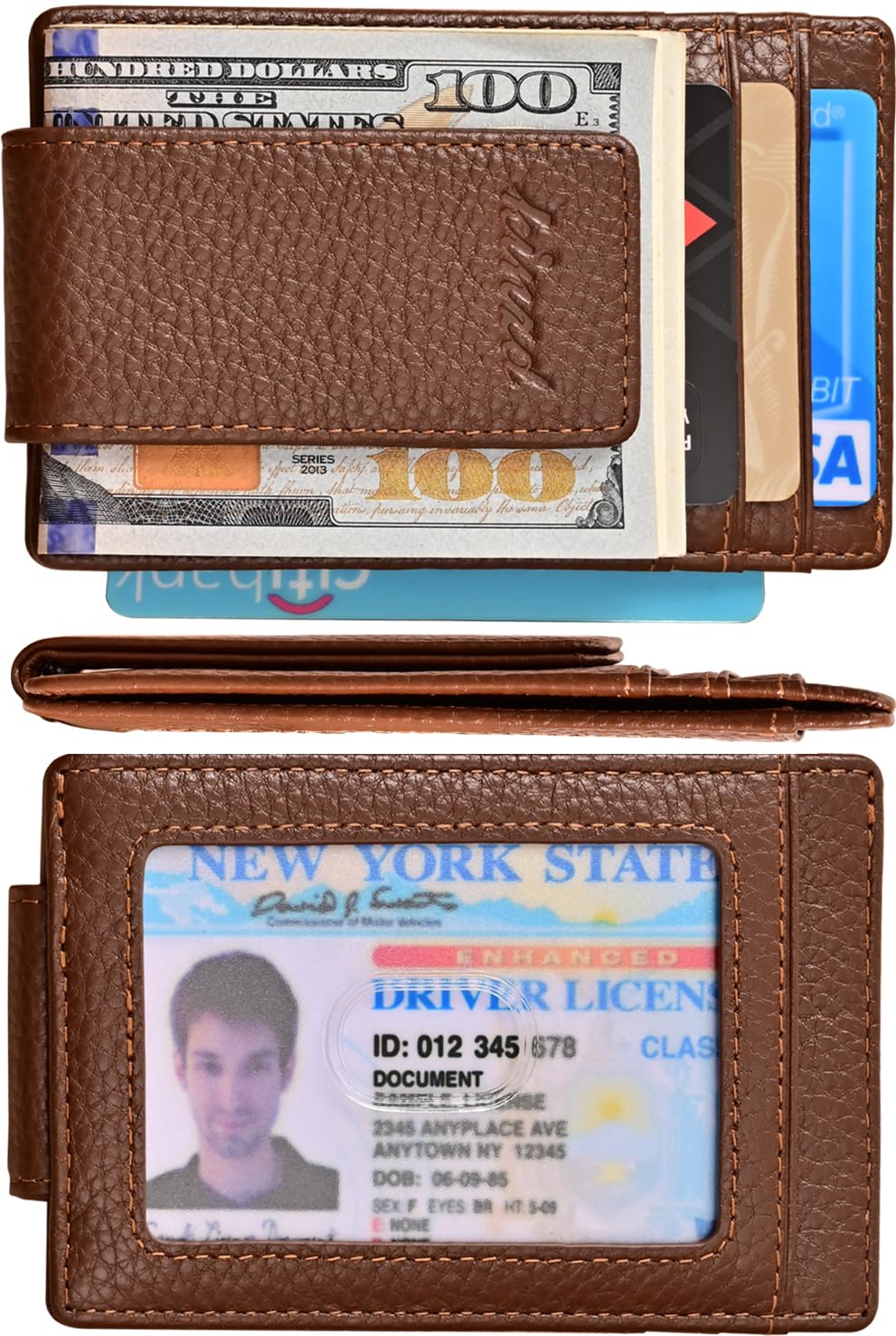 kinzd Money Clip, Front Pocket Wallet, Genuine Leather RFID Blocking Strong Magnet Minimalist Thin Wallet For Mens Brown Clip Wallet Credit Card Holder